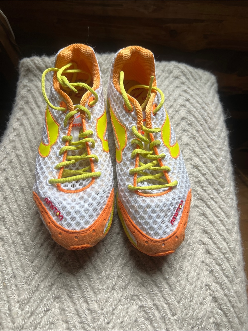 Women’s Newton mv2 Bright White, Neon Yellow & Orange Athletic Sneakers